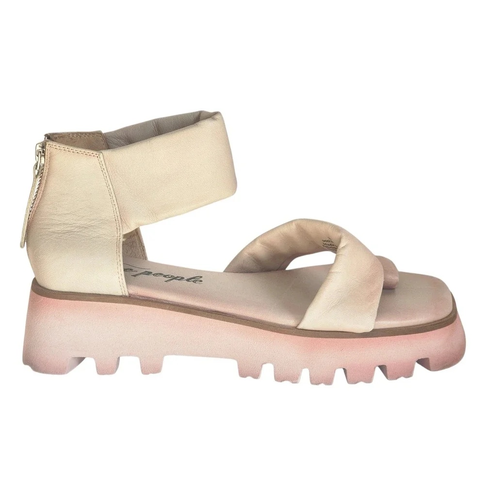 Free People Maddox Pink Leather Toe Ring Platform Lug Sole Sandals 0003627105 39